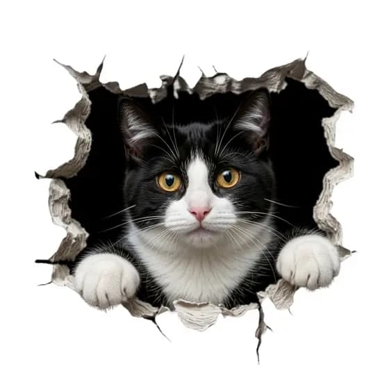 Adesivo de Gato 3D 15x15 cm Efeito Parede Rasgada Vinil