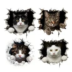 Adesivo Gato 3D Para Parede Porta Carro Vinil Decorativo 4 Estilos