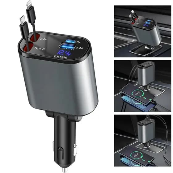 carregador de carro 120W USB/IOS/TYPE-C Adaptador 4 Em 1 usb veicular com LED carregador super turbo
