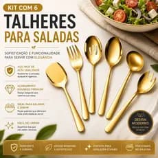 Kit 6 Talheres Grandes Dourado Utensílios Servir Bolo Sobremesas Salada Inox Jantares Especiais