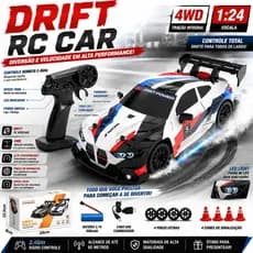 Carrinho de controle remoto recarregável BMW M4 Drift RC com neon corrida 4WD tração quatro rodas