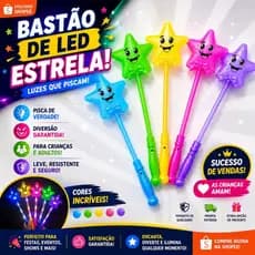 Varinha Bastão Led Estrela Piscante Colorido Festa Neon Infantil Evento Show Diversão Garantida