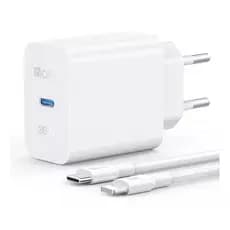 kit Carregador Usb tpc  iPhone i6 , Pd20W + Cabo Usb  1 Metro Branco