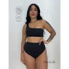 Biquíni Top Uma Alça e Calcinha Cintura Alta Hot Pants Conjunto  Moda Praia e Piscina 2026
