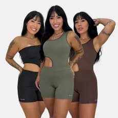 Macaquinho Fitness  Academia Feminino Mula Manca Curto Suplex Com Fenda Lateral