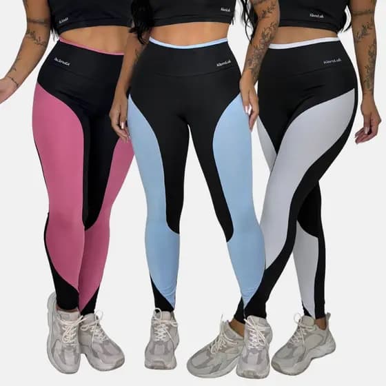 Calça Legging Fitness Bicolor Cintura Alta Modeladora Confortável Academia Treino Feminina