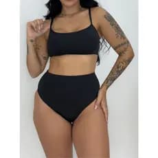 Hot Pants Biquini Top Cropped e Calcinha Cintura Alta Moda Praia e Piscina