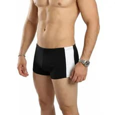 Sunga Boxer Média Masculina com Detalhe Lateral Branco Cordão Ajustável Forro Completo Poliéster Praia Piscina