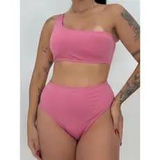 Hot Pants Um Ombro Só Minimalista Calcinha Cintura Alta Moda Praia, Piscina e Sauna