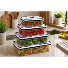 Kit Conjunto Com 4 Potes Herméticos Retangulares C/ Tampa Válvula de Vapor 500ml/830ml/1L/2L Alimentos Tipo Electrolux