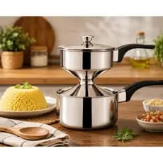 Cuscuzeira Individual Nordestina Aço Inox 9,5cm Tetinha Polido 'Peito de moça" Cuscuz Premium