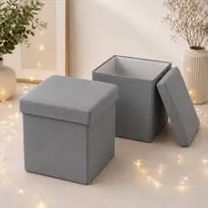 Assento Puff Estofado Baú de Linho e MDF Pufe Resistente Organizador Porta Objetos Livros Coberta Casa e Decoração