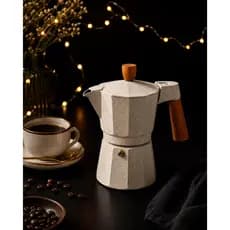 Cafeteira Italiana 250ml Moka 6 Xícaras Premium Com Cabo de Bambu Café da Tarde Chá Elegância