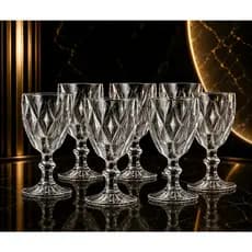 Jogo 6 Taças Vidro Cristal 330ml Transparente Diamond Água Vinho Diamond Resistente Sofisticado Para Água Suco Drinks