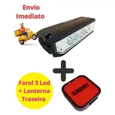 Farol Bike 3 Leds Profissional e Lanterna Sinalizador Traseiro Alta Potencia