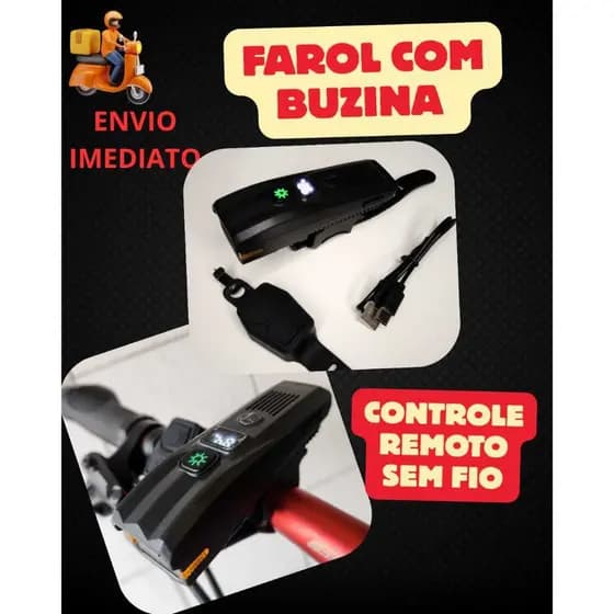 Lanterna Bike Farol com Buzina  Wireless  Bicicleta Sinalizador Luz Led Potente Recarregável Acessórios
