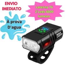 Lanterna Bicicleta Forte Farol T6 Duplo Led Com 6 Modos Recarregável TIPO C