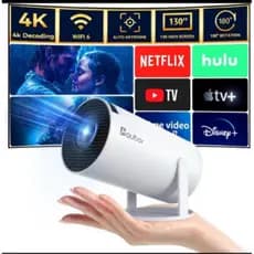 Projetor Portátil HY300 4K WiFi 6 Android 11 Mini Projetor Compatível com Netflix Bluetooth HDMI Tela 130