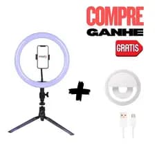 RING LIGHT DE MESA 10 POLEGADAS C/ BLUETOOTH + ANEL LUMINOSO PARA CELULAR RING LIGHT
