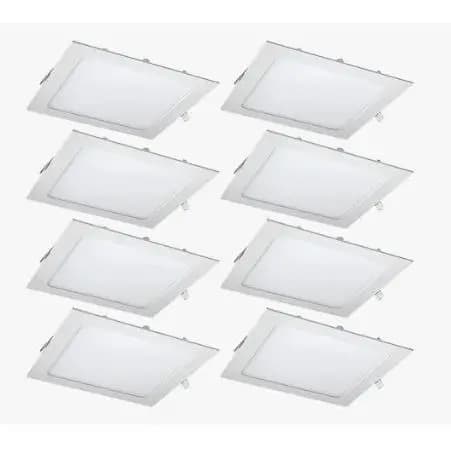 KIT 8 UNIDADES PLAFON EMBUTIR QUADRADO BRANCO QUENTE 3000K/3200K POTÊNCIA 18W