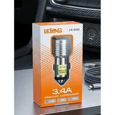 Carregador Veicular Rápido Lelong LE-530 3.4A Duas Portas USB Tipo-C