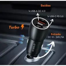 Carregador Veicular Turbo 60W Tipo C E USB 9.1A Alfa Gold Pro