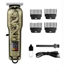 Máquina de Acabamento Profissional Dragão Vintage - Cabelo e Barba Sem Fio com Visor Digital LED Bivolt