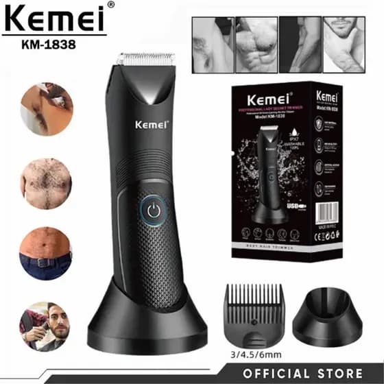 Kemei KM-1838 Aparador de Pelos para a Área Íntima, à Prova d'Água, Cortador Seco e Molhado Barbeador para Pelos