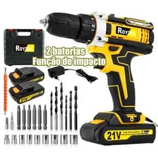 Parafusadeira Furadeira impacto sem Fio 3/8 2 pcs Bateria 21v com Maleta Acessórios