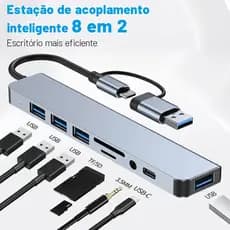 Hub USB C 8 em 1 com HDMI 4K RJ45 Adaptador Tipo C com USB 3.0 PD para Notebook MacBook Celular