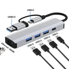Hub Adaptador Tipo C 5 Em 2 Rj45 para Notebook Computador 2 Usb Type C