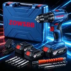 Furadeira Parafusadeira Elétrica de Lítio Portátil 48V 2 Baterias Com Kit de Brocas ZOWSBB