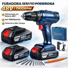 Furadeira parafusadeira de impacto 48V profissional 1900 RPM parafusadeira 2 baterias Genérica bosch