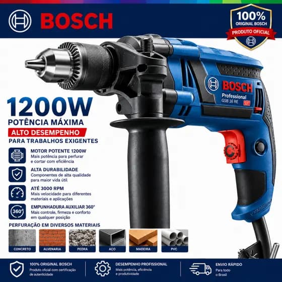 Parafusadeira furadeira elétrica 1200W furadeira de impacto  martelete rompedor bosch 220V Original