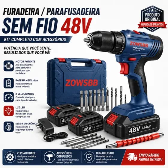 Furadeira parafusadeira 48v furadeira de impacto elétrica martelete rompedor Genérica bosch Baterias