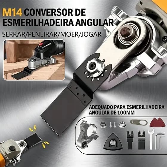 Kit Adaptador Lixadeira Esmerilhadeira Multifunção Oscilante M14 + 9 Acessórios Disco de Corte Lixa
