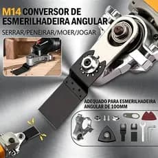 Kit Adaptador Lixadeira Esmerilhadeira Multifunção Oscilante M14 + 9 Acessórios Disco de Corte Lixa