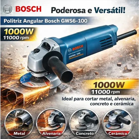 Esmerilhadeira Angular Bosch GWS 6-100 Profissional - Lixadeira 127V / 220V Ferramenta Elétrica de Alta Performance