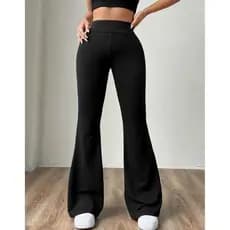 calça flare feminina com elastano levanta bumbum cintura alta cor preta