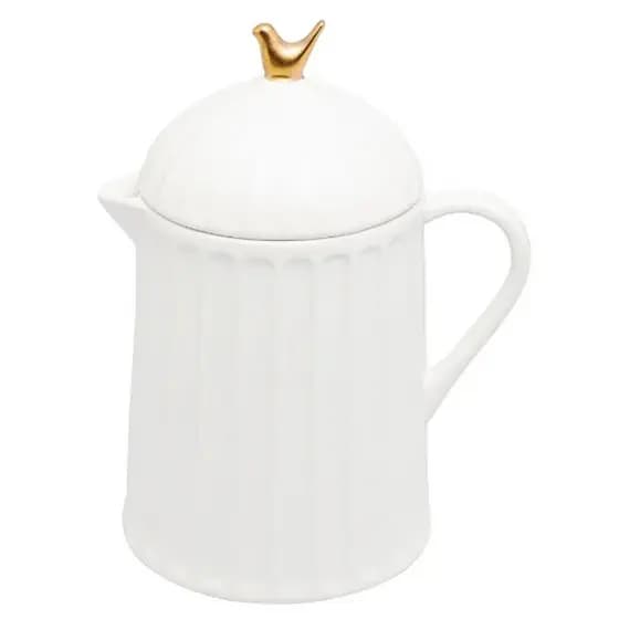 Bule Wolff de Cerâmica Colibri Com Tampa Branco 600ml