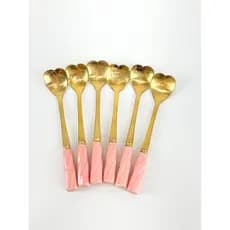 Kit de Colheres de Café Coração Dourada com Rosa (6 peças)