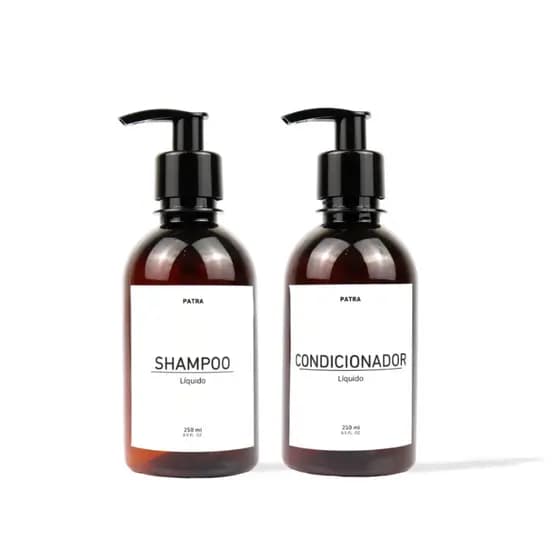 Frasco para shampoo e condicionador 250ml âmbar kit 2pçs para banheiro PATRA
