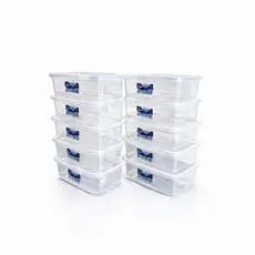 Jogo 10 Potes 1,2 litro Transparente Retangular Marmita Fitness BPA Free Geladeira Congelador