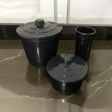 Kit Pia 3 Peças Preto Plástico Lixeira Porta Detergente Porta Sabão Esponja Limpeza Organização