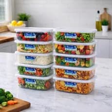 Kit até 10 Potes 1,2 litro Transparente Plástico BPA Free Microondas Freezer Armazenar Alimentos