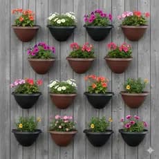 Conjunto 10 Vasos de Parede Meia Lua 2,6 litros em Plástico p/ Plantas Flores Ideal Jardim Vertical