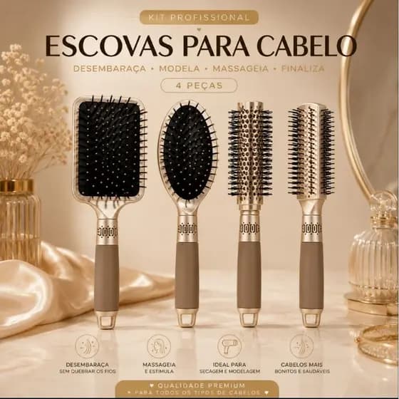 Kit Escova para Cabelo 1/4 Peças Profissional Escova para Secador Desembaraçadora Modeladora
