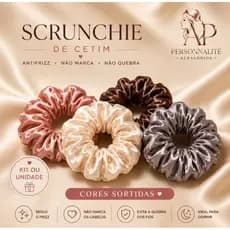 kit 6 Xuxinha Cetim Scrunchie Feminina Elástico Cabelo Anti Frizz - Cores Sortidas