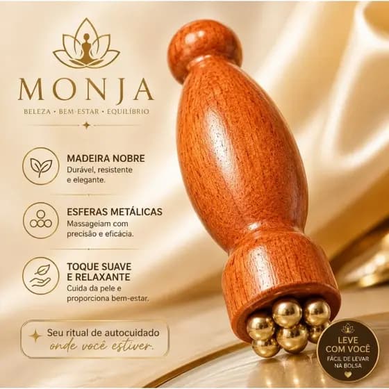 Massageador Facial Madeira Olheiras Bolsas Linhas de Expressão Skincare Rosto e Pescoço Reduz Inchaço Melhora Circulação