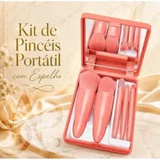 Kit de Pincéis de Maquiagem Portátil com Espelho – 5 Pincéis Compactos para Bolsa